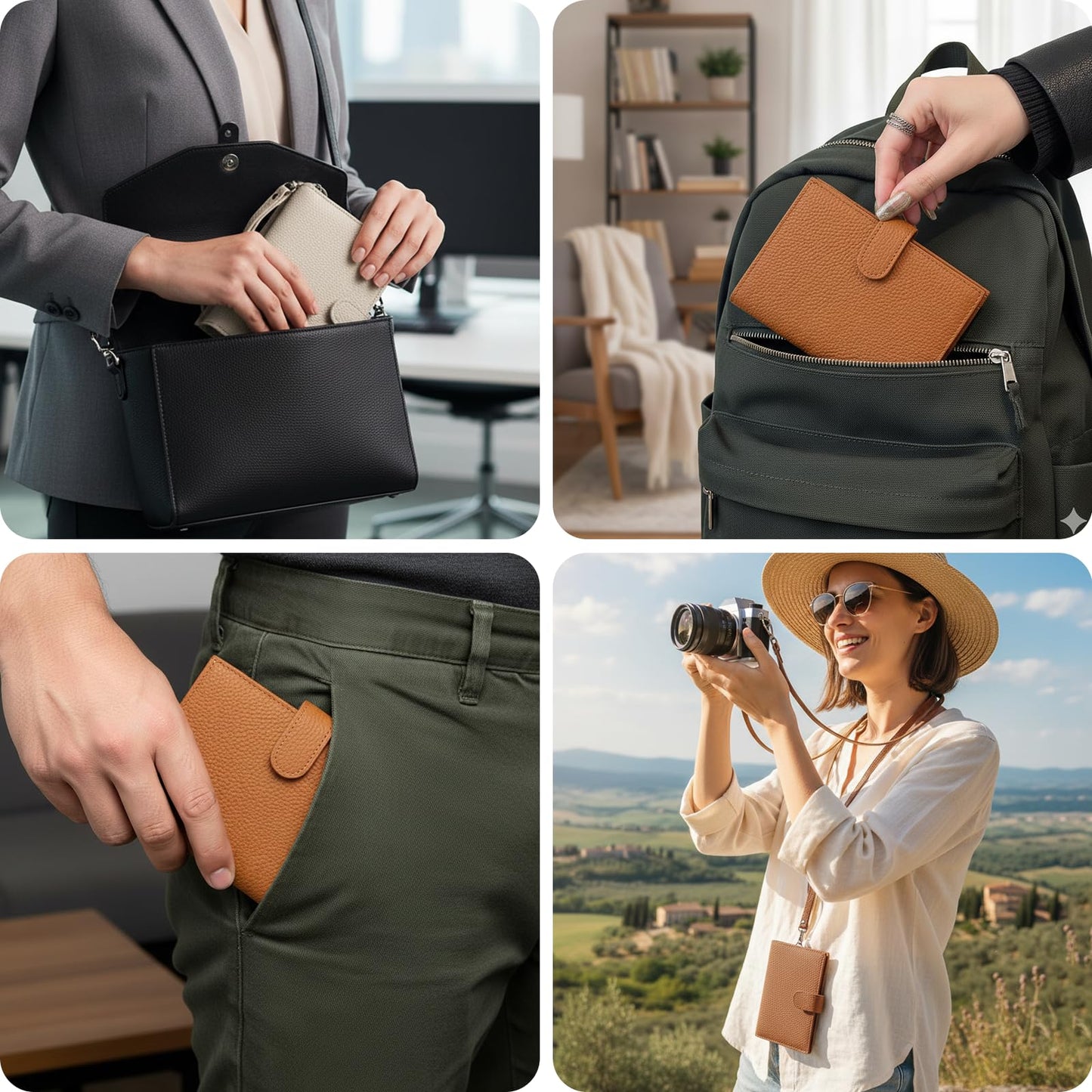 Long Keeper Passport Holder for Women Men PU Leather Anti-theft Wallet with Card Holder Slim Travel Neck Pouch with Lanyard (Beige)