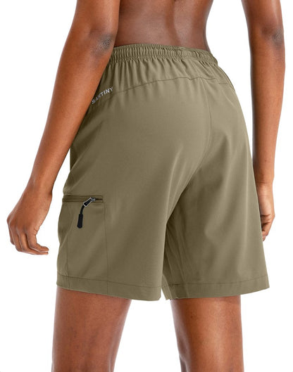 SANTINY Women's 5''/ 7''/9'' Hiking Cargo Shorts Quick Dry Lightweight Summer Shorts for Women Athletic Golf Zipper Pockets(Dusty Khaki_XXL)