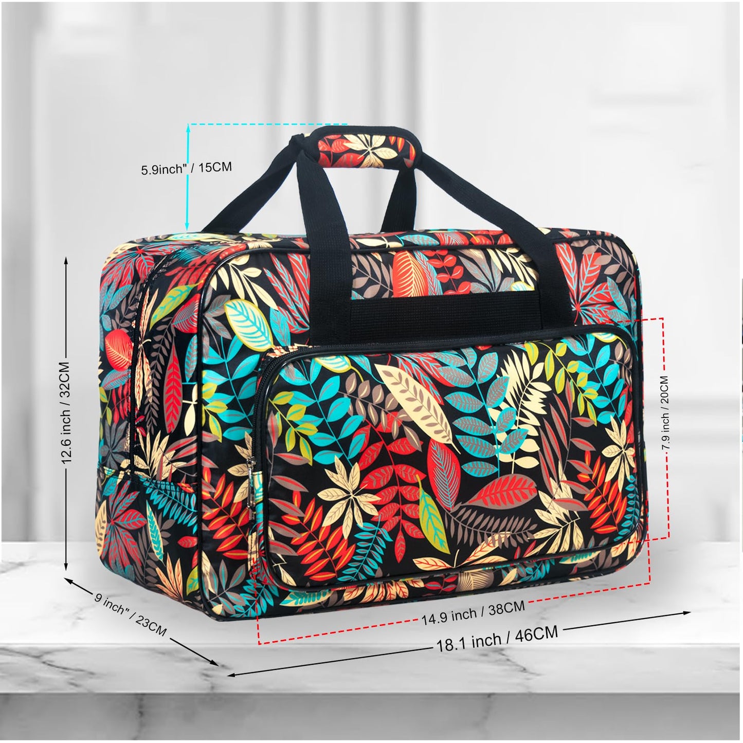 Haroranax Sewing Machine Carrying Case，Sewing Machine Carrying Case Tote Bag，Universal Tote Storage Bag with Pockets and Handles, Suitable for Most Standard Singer, Janome (Black)