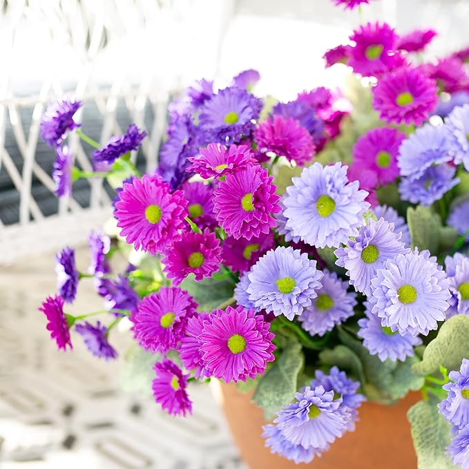 HyeFlora Dahlia Artificial Flowers for Outdoors Decoration, 6 Bundles Fake Mums Faux Flowers Plants Realistic UV Resistant Silk Flowers for Outside Planter Front Door Yard Garden Indoor Home, Mix