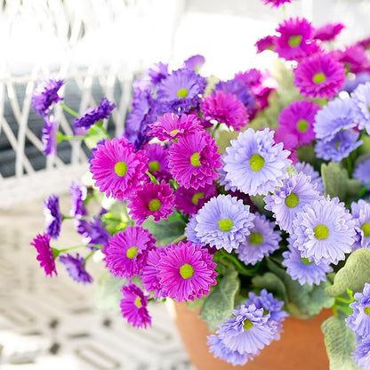 HyeFlora Dahlia Artificial Flowers for Outdoors Decoration, 6 Bundles Fake Mums Faux Flowers Plants Realistic UV Resistant Silk Flowers for Outside Planter Front Door Yard Garden Indoor Home, Mix
