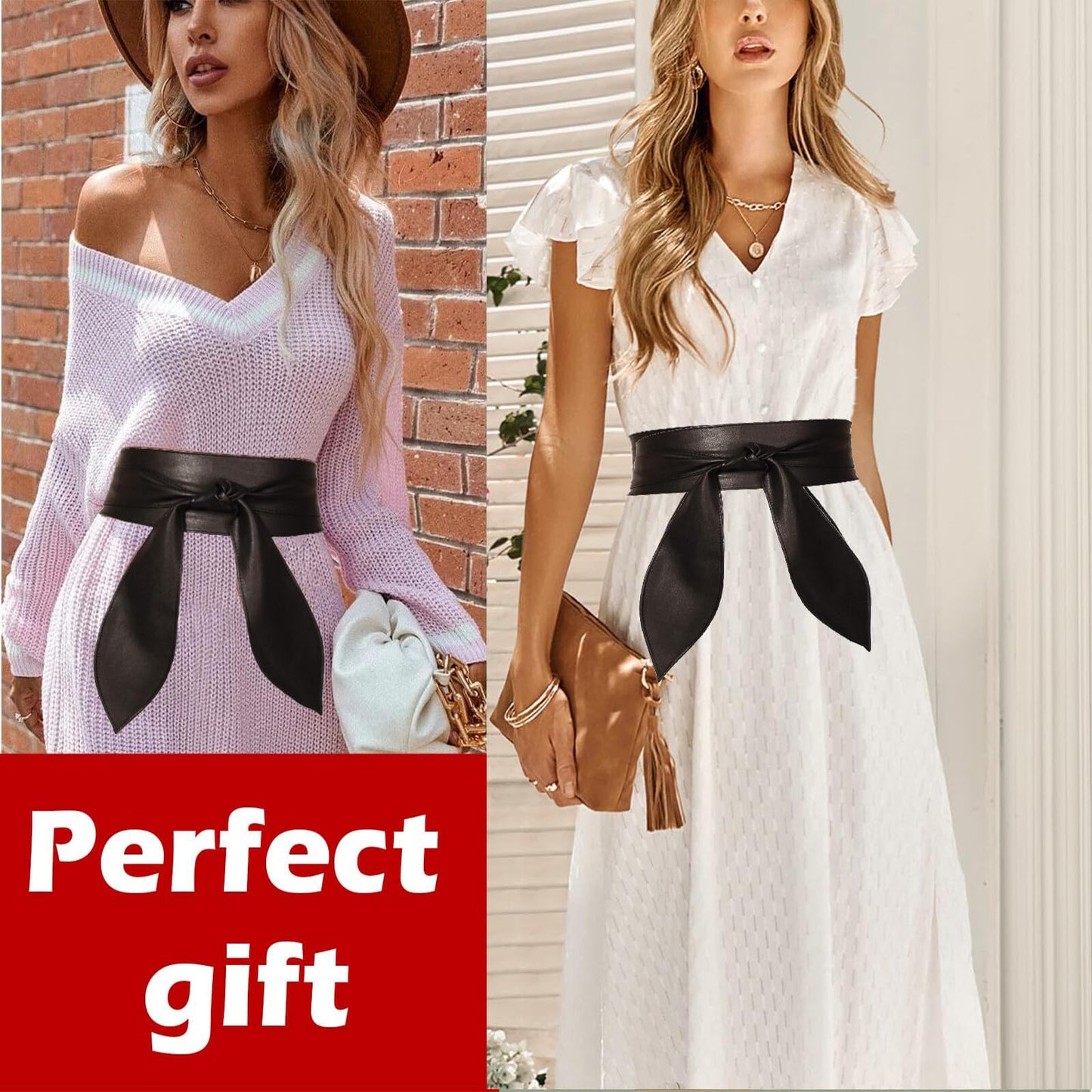 ChinEluviis Womens Obi Belt Fashion Corset Wide Leather Knotted Cinch Tie Wide Belt for Evening Dress Black M