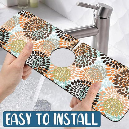 Vintage Flowers Kitchen Sink Splash Guard Faucet Mat Abstract Floral Super