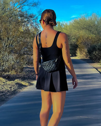 Stelle Women Tennis Skirt Golf Skorts Athletic High Waisted with Pockets Inner Shorts Sport Workout Pleated Pickleball (Black-Nylon, Medium)
