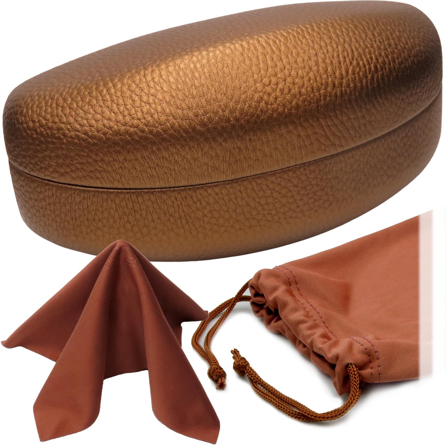 MyEyeglassCase LARGE CURVED Sunglasses Case DOES NOT FIT OVERSIZE FRAMES - Women Premium Hard Shell Sunglass Case in Leather Like cover with Microfiber Pouch & Cleaning (AS413 Bronze)