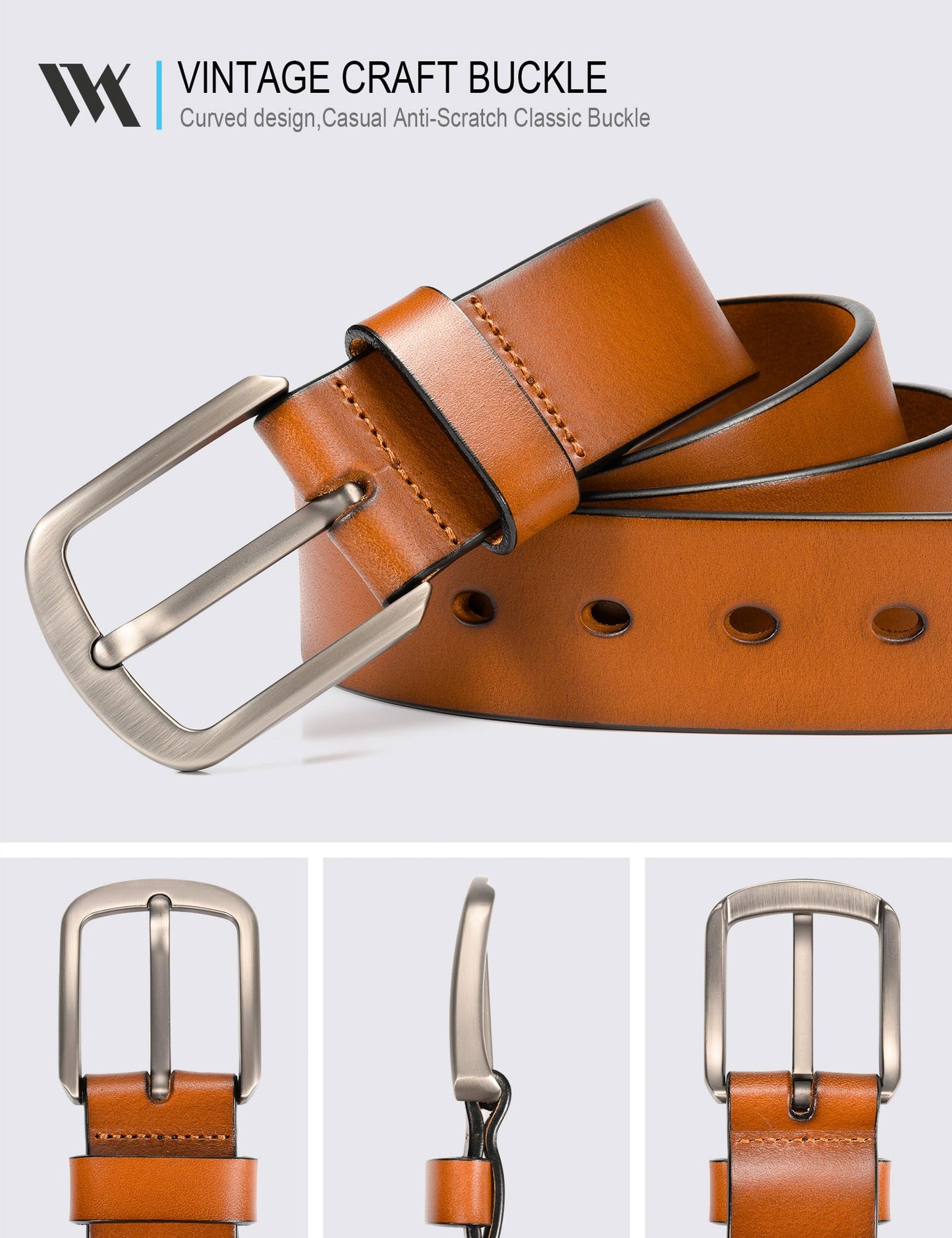 WOLFANT 1.5" Top Full Grain Leather Belt for Men in Gift Box,100% Italian Real Solid Leather