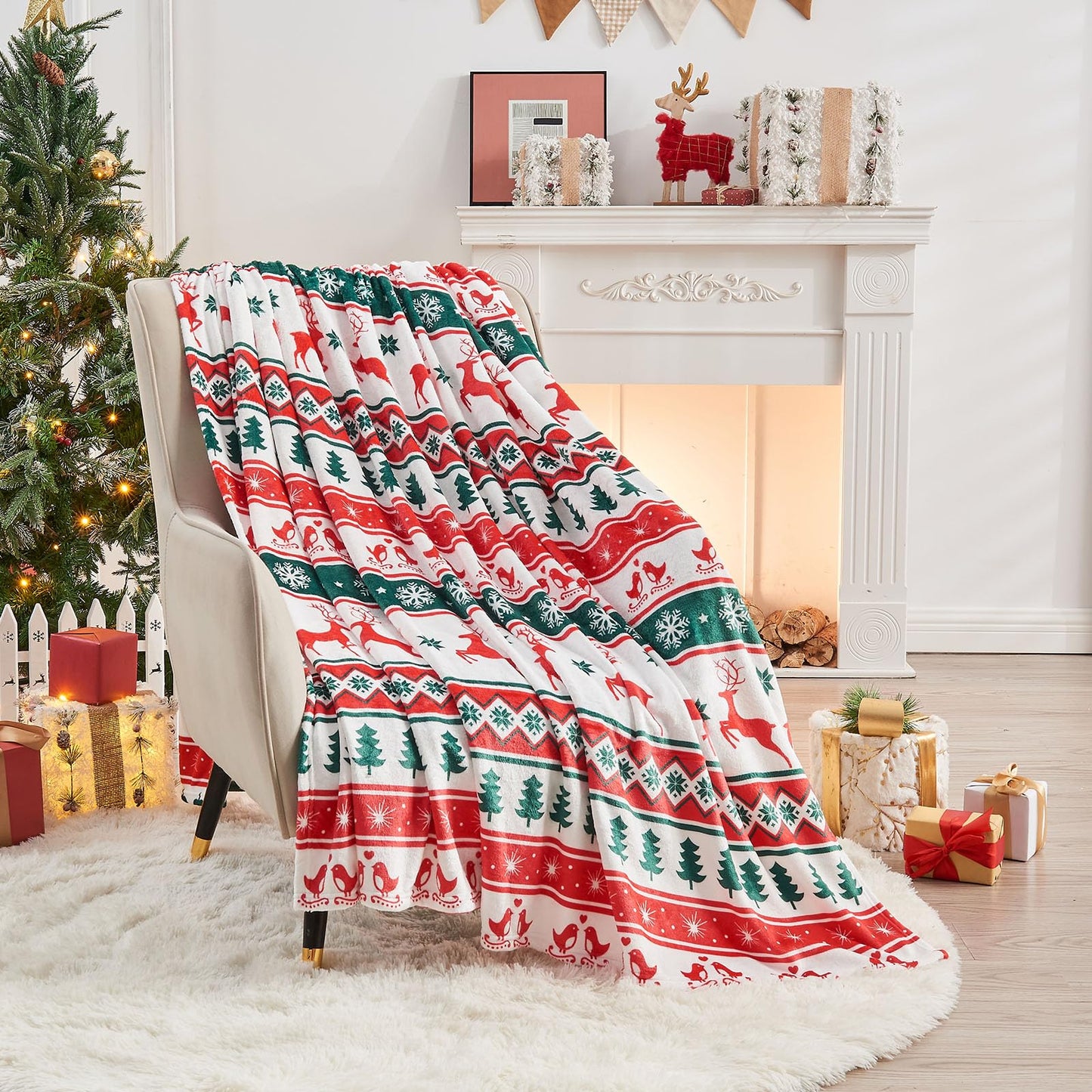 Gogreen Cozy Blanket Printed Twin Christmas Blanket - 300 GSM Fleece for Home Decoration, Ultra Soft Microfiber (Twin - 60" x 80") - E