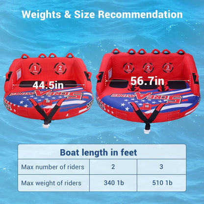 ZOOMBROS Towable Tubes for Boating 2-3 Person, Front/Back Tow Points Sofa Style Boat Tubes and Towables, Holds 340-510 lbs Large Capacity, Premium Nylon Cover for Adults
