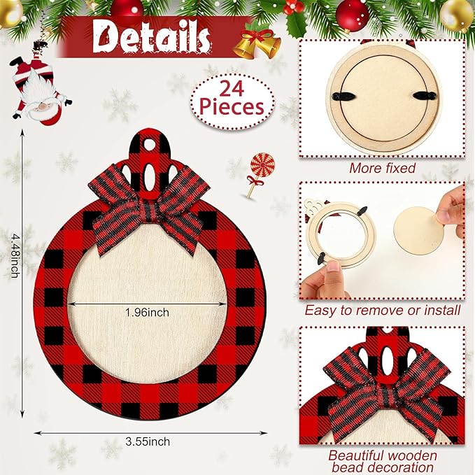 Blulu 24 Pcs Christmas Photo Ornament 2025 Baby First Christmas Pictures Frame Bulk Hanging Picture Frames Wooden for Xmas Tree Baby Gifts Keepsake