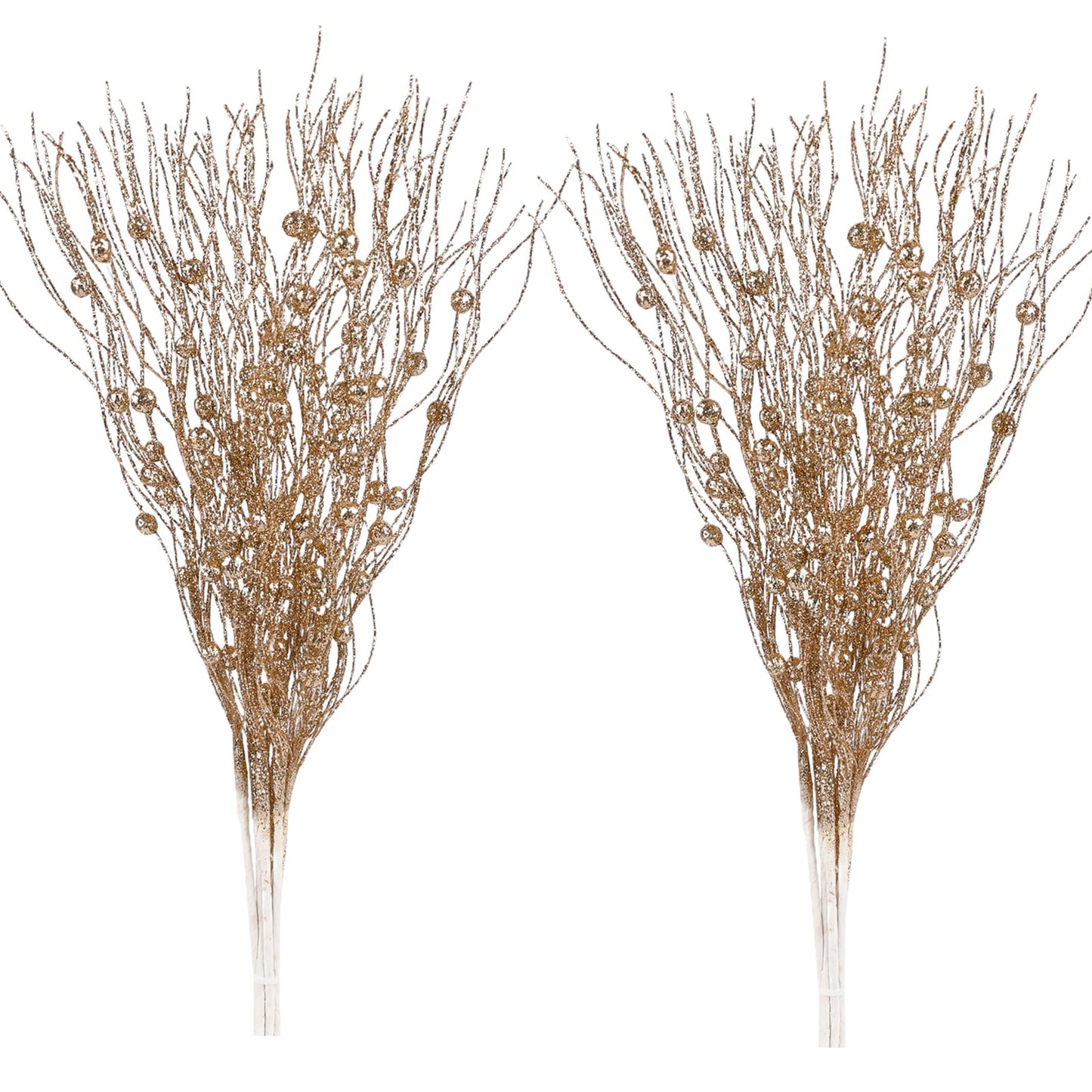 Artificial Glitter Berry Stem Ornaments, 10 Pack Decorative Bead Sticks, Christmas Picks, Glittery Twigs Branches for Christmas Tree DIY Wreath Crafts Vase Filler Home Decor (Champagne, 10 PACK)