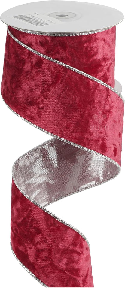 MEEDEE 2.5 inch Red and Silver Velvet Wired Ribbon 10 Yards Two Tone Velvet Christmas Ribbon for Christmas Tree, Garlands, Gift Wrapping, Wreaths, Bow Supply, Holiday Home Decor