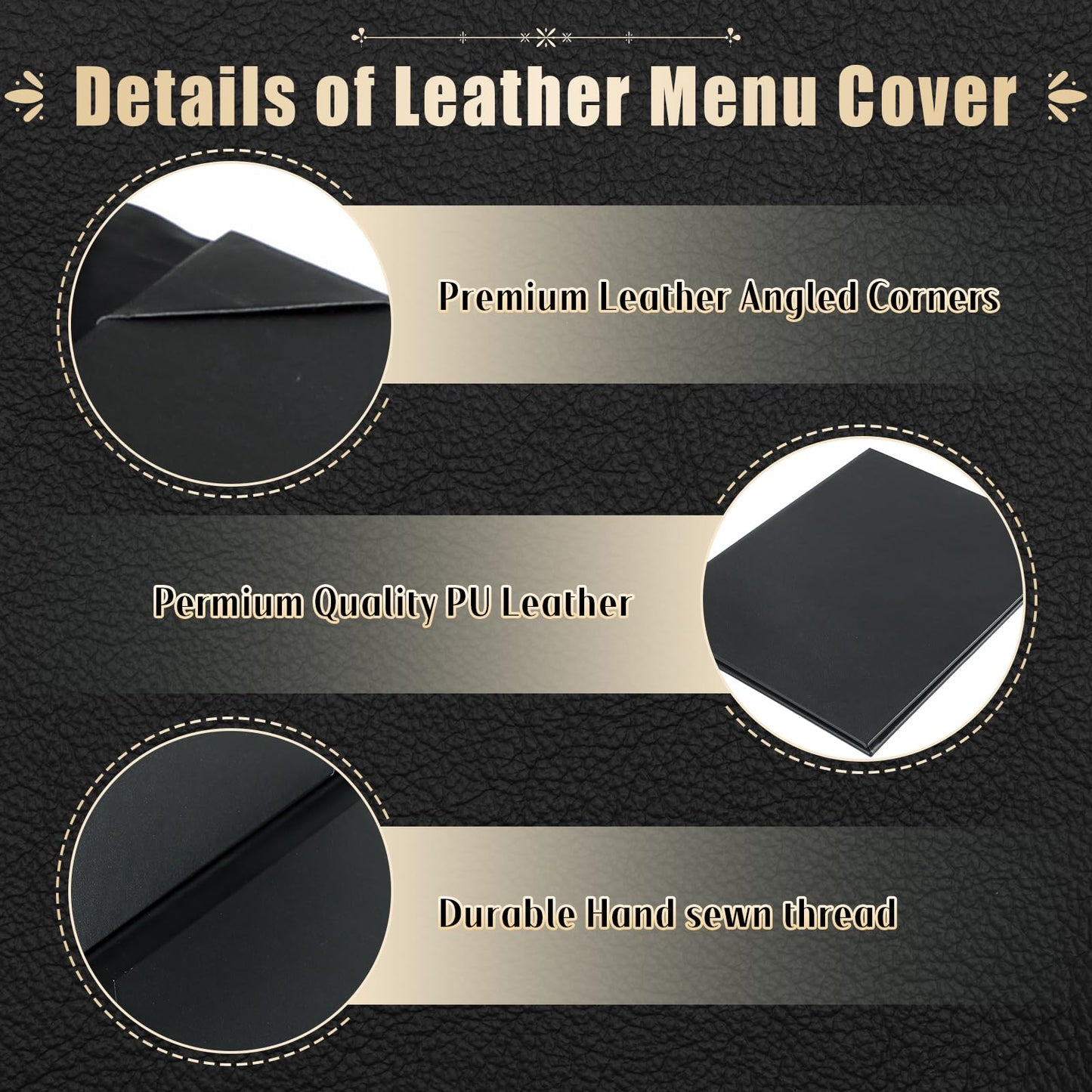 FLKQC 15 Pack Restaurant Menu Covers Holders 8.5" X 11", Single View Synthetic Leather Menu Holder Covers Book Style with Angled Corners Black for Wine List, Menu Sleeves Home Use (15, 1 Page)