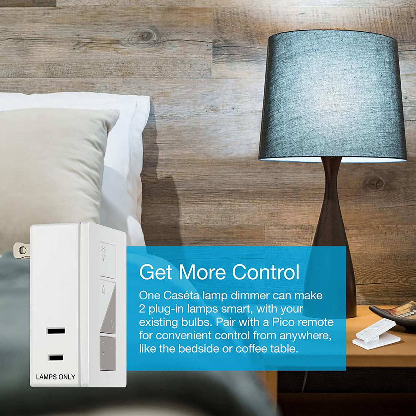 Lutron Caseta Smart Start Kit for Lamps, Plug-in Lamp Dimmer with Smart Bridge and Pico Remote, Compatible with Alexa, Apple HomeKit, and The Google Assistant | P-BDG-PKG1P | White
