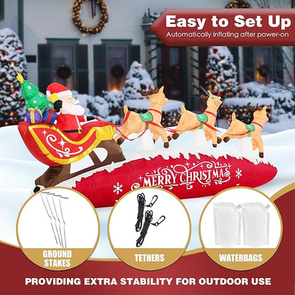 ZPISF 10 FT Santa Sleigh with Reindeer Christmas Inflatables Outdoor Decorations, Christmas Blow Up Yard Decorations for Garden Lawn Xmas Decor (Red)