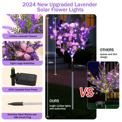 Kohlrabi Solar Garden Lights Outdoor, 6 Pack Purple Lavender Solar Butterfly Lights Gardening Gifts for Women,Artificial Flowers Light Purple Halloween Garden Decor for Patio Yard Lawn Christmas
