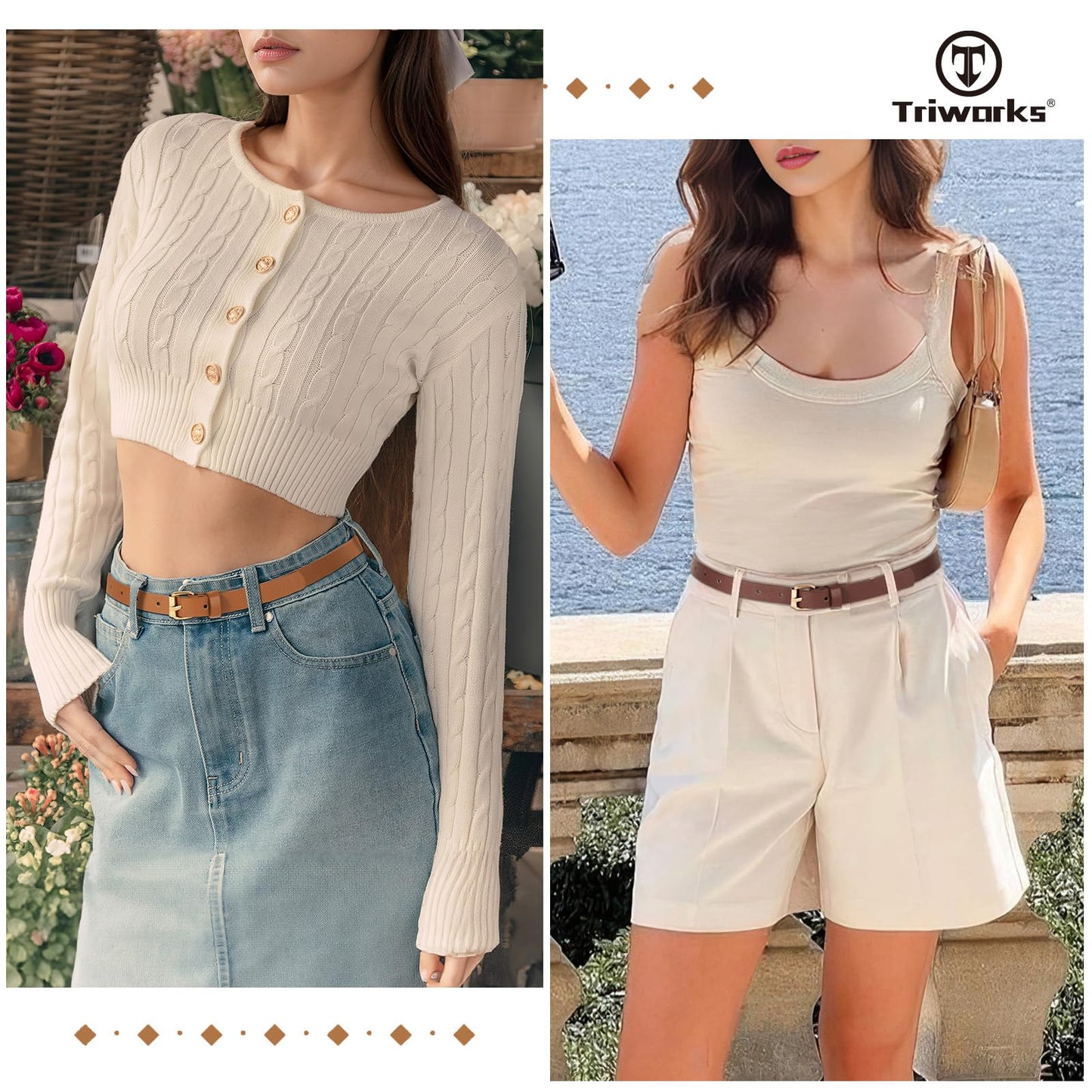 TRIWORKS 3 Pack Women Skinny Leather Belt for Jeans Pants Dress Ladies Thin Waist Belt with Gold Buckle