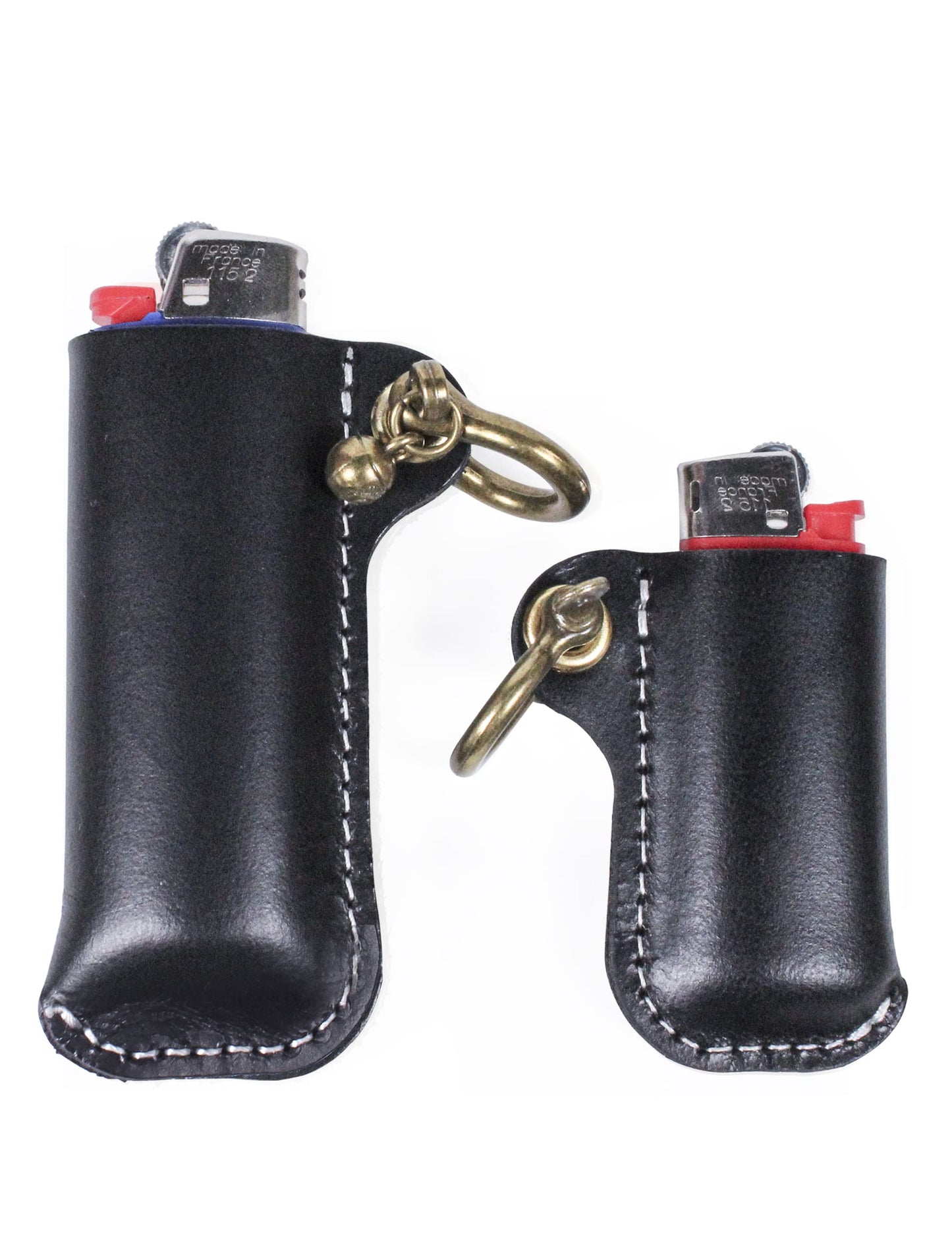 HUMWE Leather Lighter Case Holder for BIC Mini/Standard Size Lighters Sleeve Cover Genuine Leather Case Pouch with Metal Horseshoe Shackles for Keychain Pendant (Black, Mini and Standard)