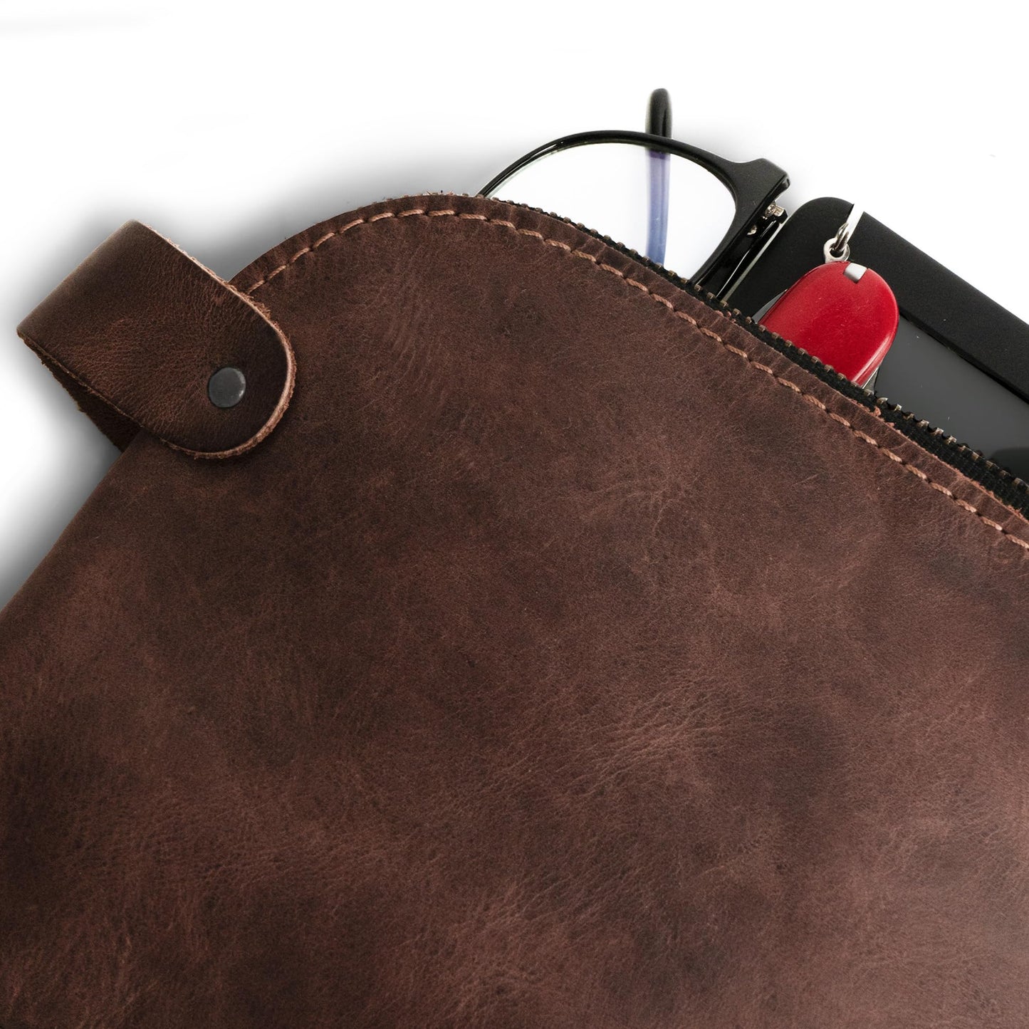 Hide & Drink, Large Rustic All Purpose Dopp Kit Utility Bag for Cords & Chargers, Travel Bag, Multi-Purpose Bag, Full Grain Leather, Handmade, Bourbon Brown