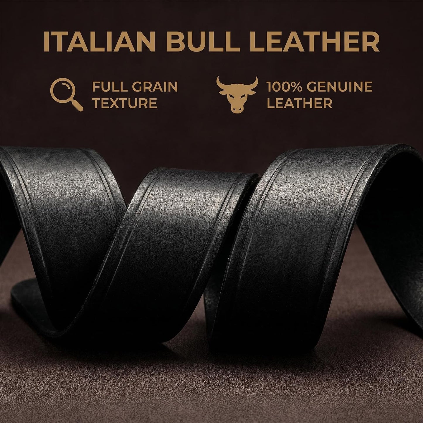 Rollslatte Men Leather Belt with Retro Brass Buckle, Plain Black Western Cowboy Real Italian Full Grain Genuine Pure Leather Mens Belts Casual for Jeans Size 34
