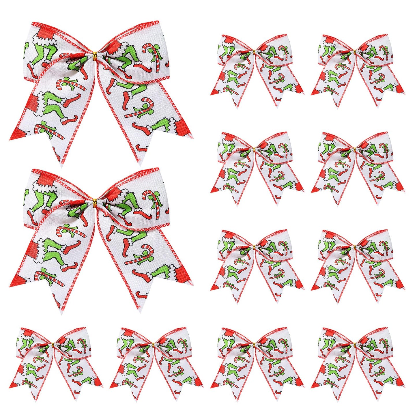 Fancheer 12 Pcs Christmas Bows Decorations Large Christmas Tree Bows Xmas Wreath Ribbons Ornaments Halloween Party Gift Decor Red Green