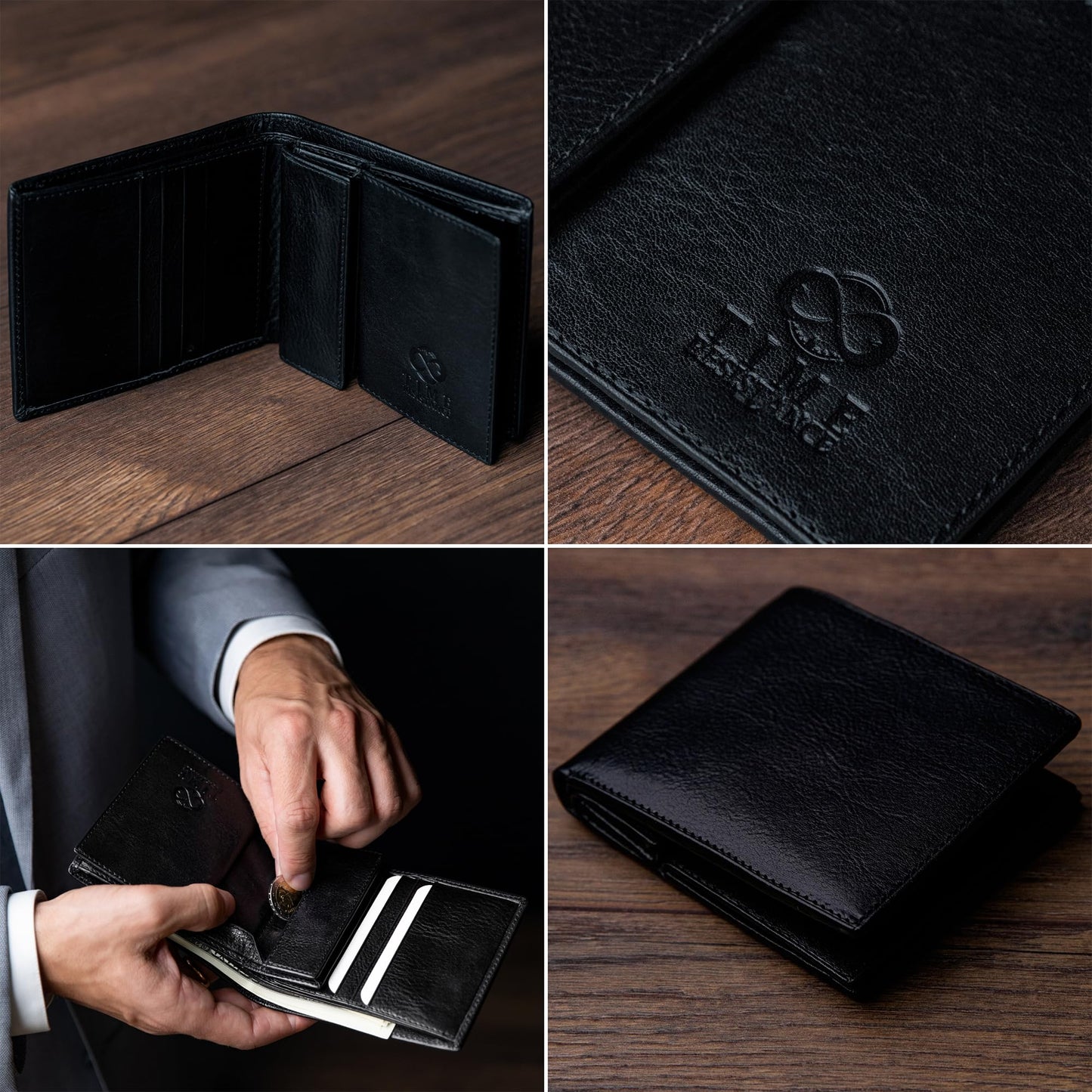 Time Resistance Leather Men's Wallet - Minimalist Wallet Design with Credit Card Holder, Magnetic Coin Holder, and Cash Slots (Black)