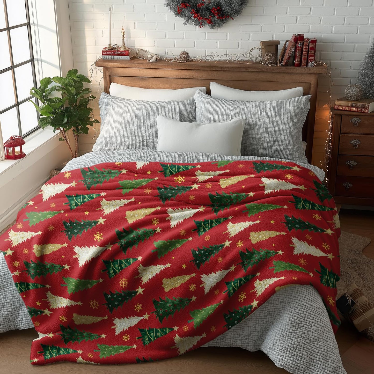 Horaldaily Christmas Flannel Blanket Throw, Christmas Red Tree Soft Fuzzy Plush Cozy Fleece Blankets for Couch Sofa Bed Lounging, Ideal Gifts for Kids Adults Wife Self, 50x60
