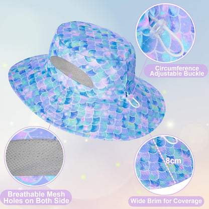 Kids Sun Hat for Girls Mesh Bucket Hat Toddler UV Protection Beach Hat Kids Foldable Fishing Hat for Girls 2-8 Years Blue
