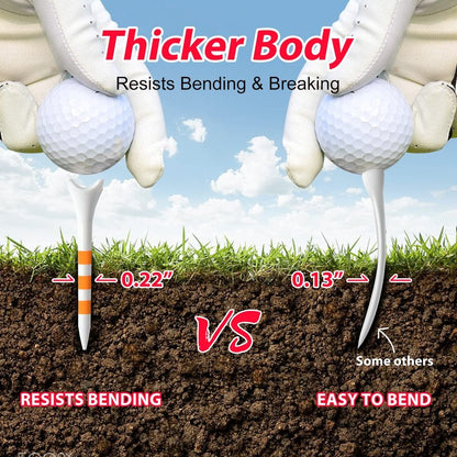 Full Choice 100 Pack Plastic Golf Tees 2-3/4" - Low Resistance Design to Reduce Friction & Boost Distance, White with Orange Stripes