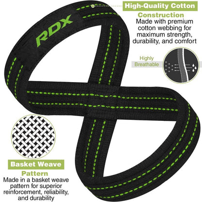 RDX Weight Lifting Straps Figure 8, Anti Slip Strap with Cuffs Wrist Support for Gym Workout Deadlift Powerlifting Bodybuilding Weightlifting, Fitness Strength Training, Hand Bar Grip for Men