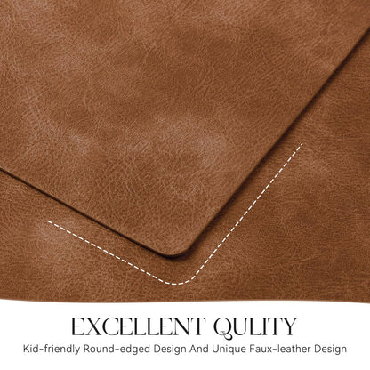 MOSAYT Vinyl Placemats Set of 6-12 X 17 Inch - Faux Leather 100% Waterproof Oil-Proof Wipeable PU Place Mats, Heat Resistant Reversible Table Mats for Kitchen, Dining, Outdoor, Reddish Brown
