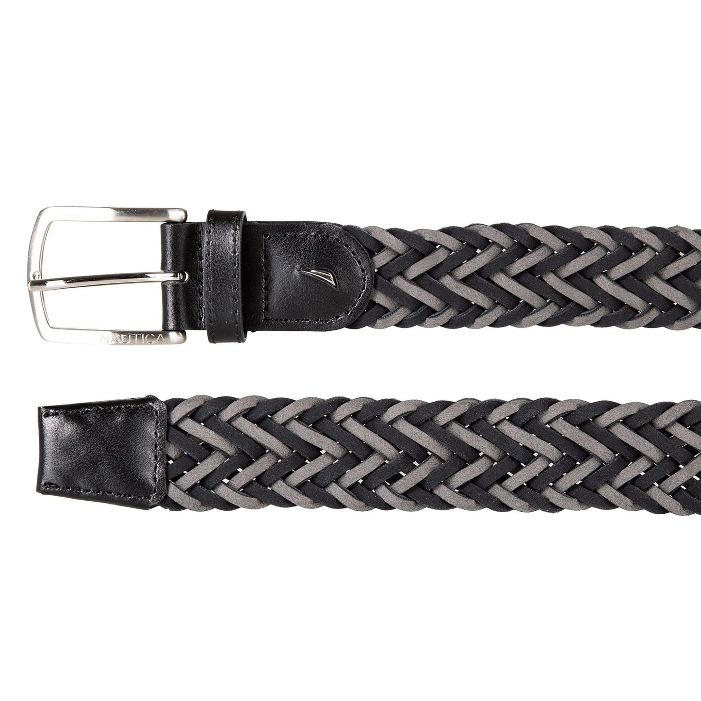 Nautica Men's Casual Leather Belt | Everyday | Classic | Pants | Jeans | Khakis | Chinos | Metal Buckle, Braided Two Tone - Black/Grey, 38 Inches