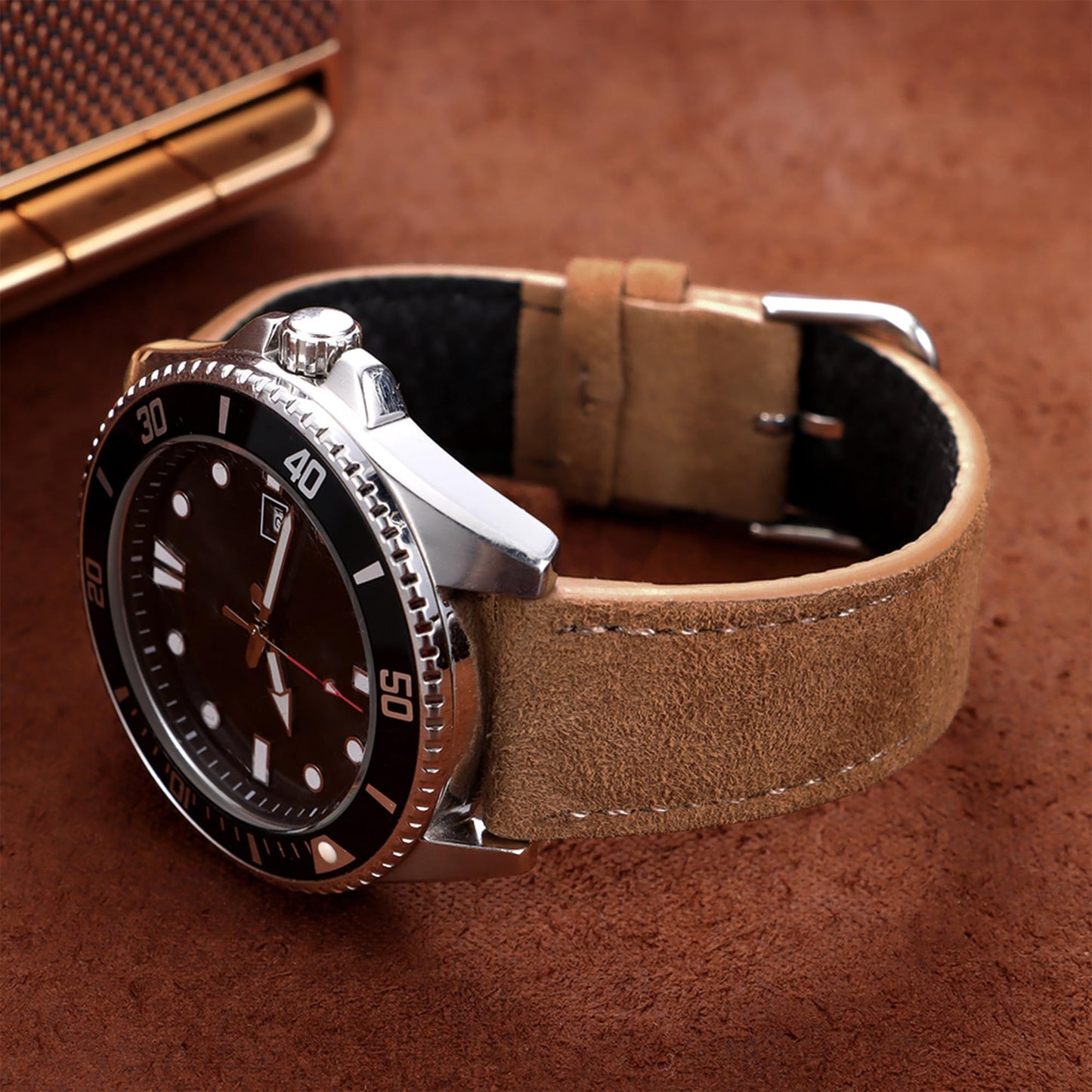 JUNGHELE Suede Leather watch bands for men and women, Quick Release leather watch strap with Silver Buckle watch leather strap,Brown 22mm watch band WBG0206