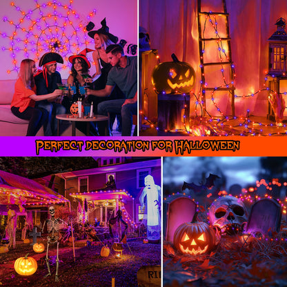 2 Pack Halloween Fairy Lights Plug in, 33Ft 100 LED Micro Starry String Lights with Remote Timer 8 Modes, IP68 Full Waterproof Twinkle Lights for Indoor Halloween Decor (Orange Purple)