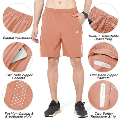NORTHYARD Men's Athletic Running Shorts Gym Workout 7"/9"/5" Quick Dry Lightweight Sports Basketball Tennis 3 Zipper Pockets PINKORANGE XL