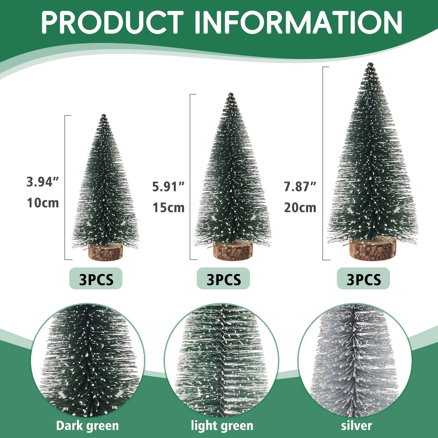 Desktop Miniature Pine Tree Tabletop Christmas Tree Small Pine Tree Decor Christmas Tree Toppers (Green Silver Dark Green)