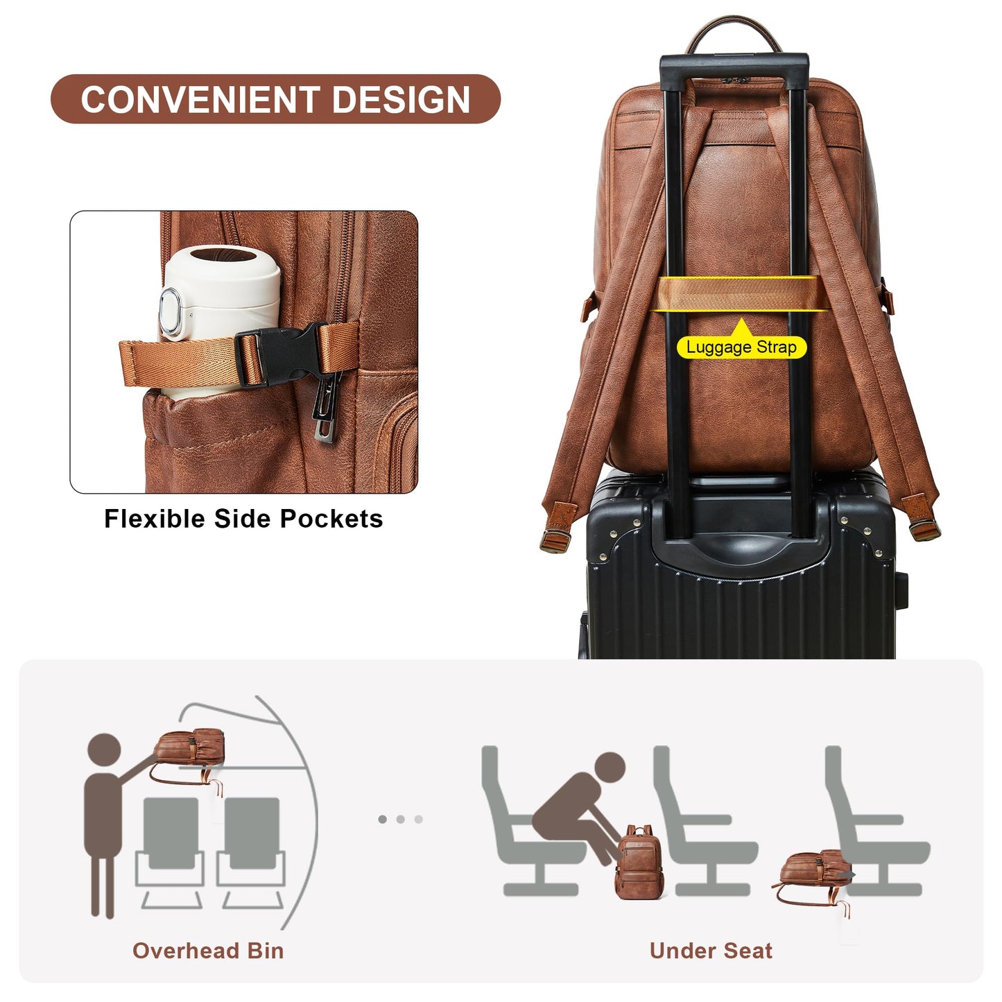 Shrrie 17 Inch Laptop Leather Backpack Work Laptop Backpack Purse for Women Mens Travel Back Pack Large Capacity for Business College Women Convertible Tote Brown Backpack Computer Purse