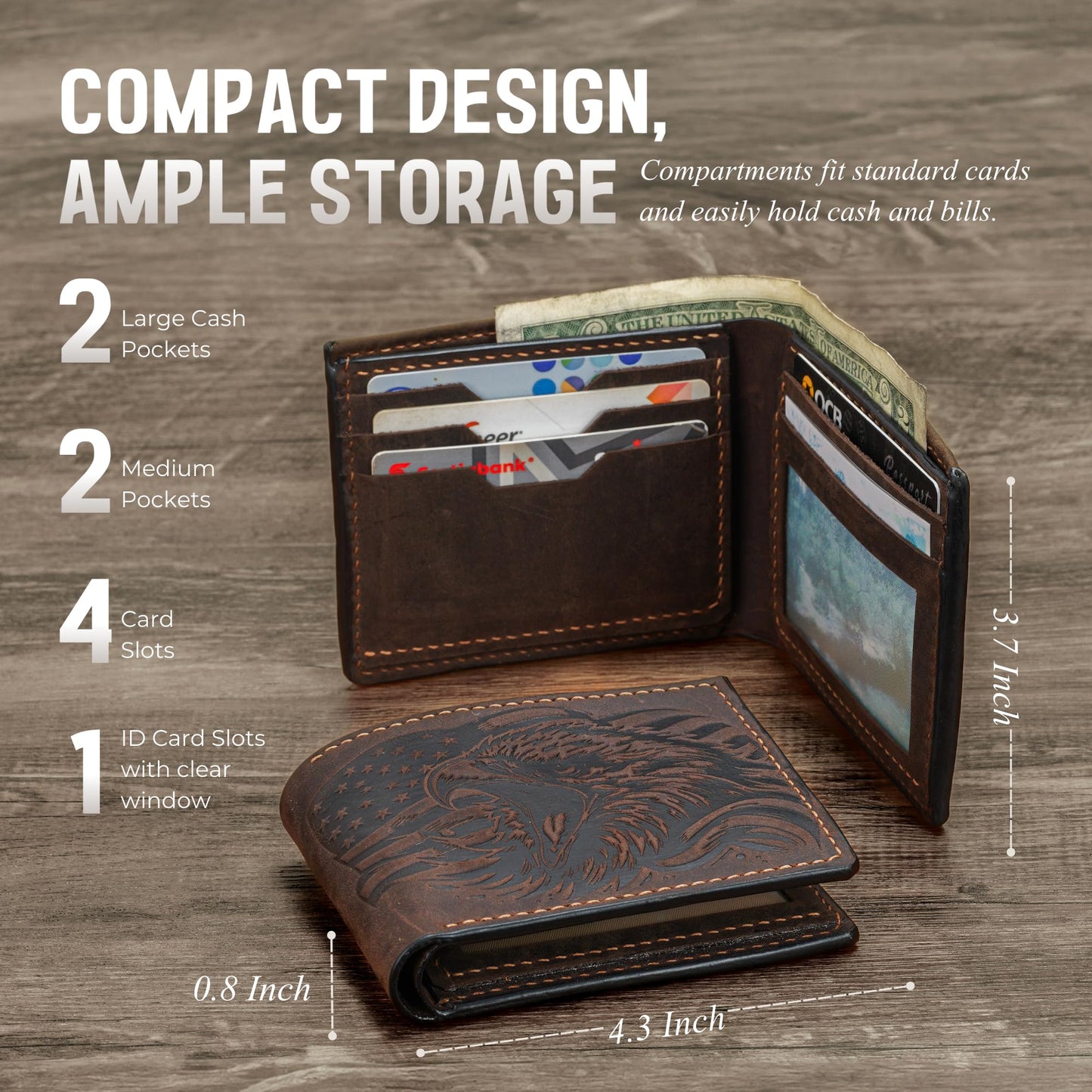 Mayan Corner Handmade Genuine Leather Wallet for Men – Embossed Dinosaur Skeleton Design – Slim Bifold Wallet – Triceratops