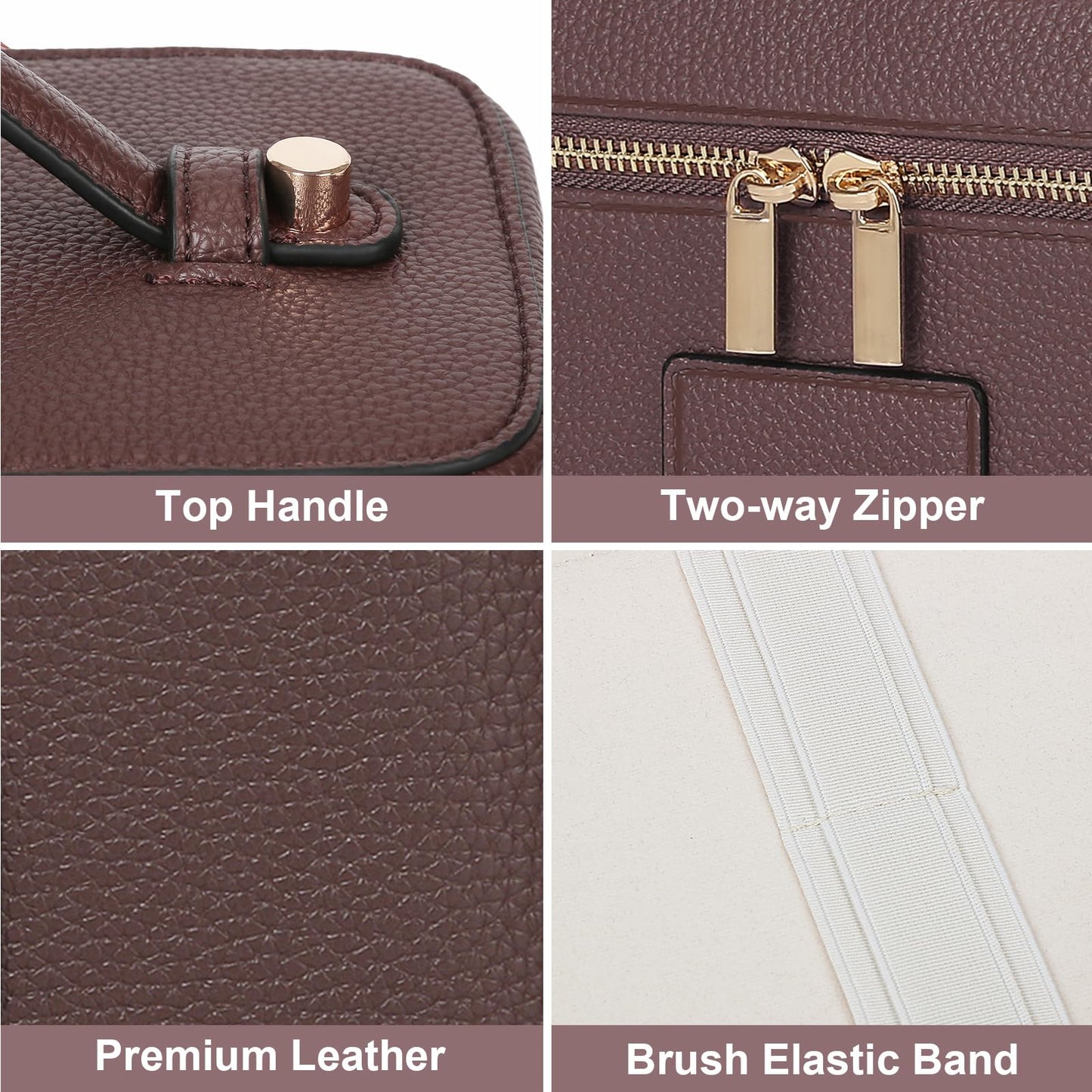 HiTotes Makeup Bag Vanity Case for Women Leather Cosmetic Bag Travel Toiletry Bags Portable Makeup Organizer Case