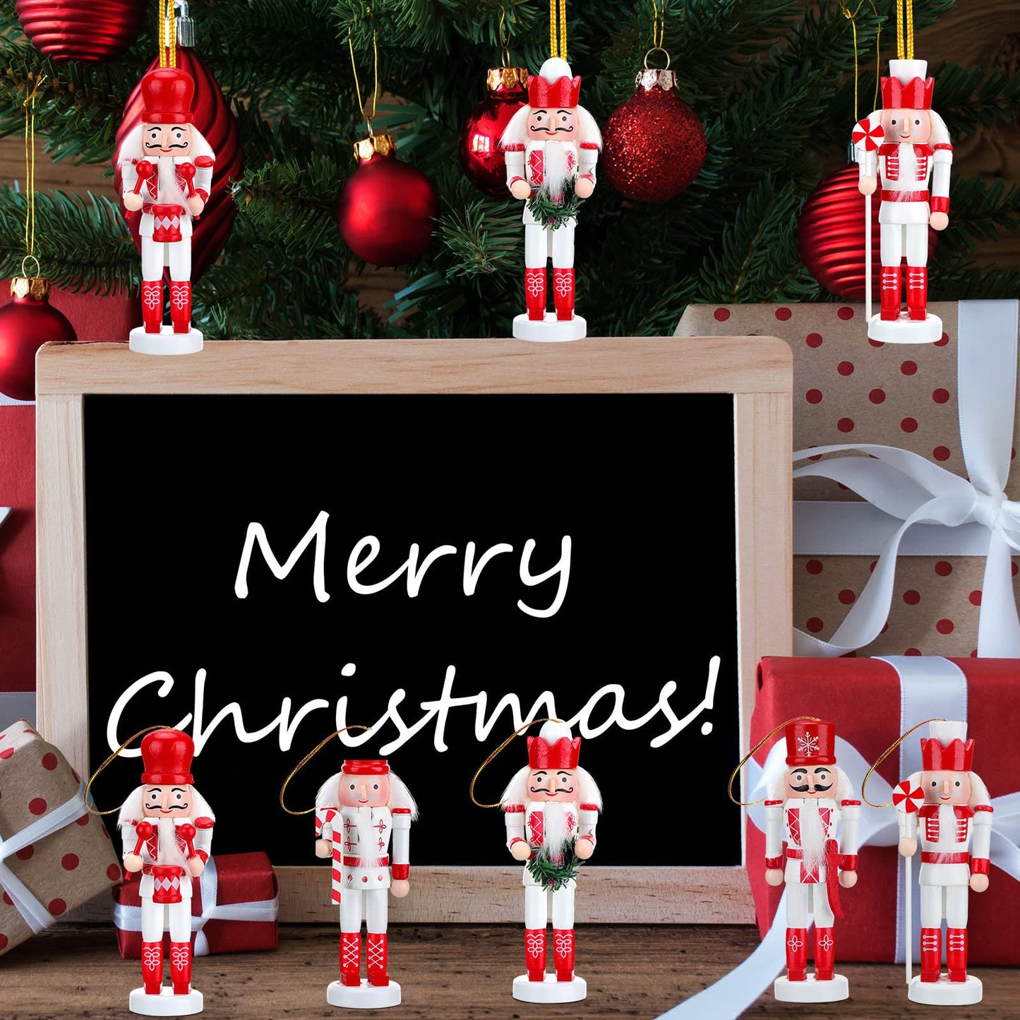 5 Set Christmas Nutcrackers Ornaments Set Glitter Candy Cane Wooden Soldier Figurines 5 Inch Pink Nutcracker Hanging Decoration Christmas Nutcracker Figures Ornaments Holiday Xmas Tree Decor