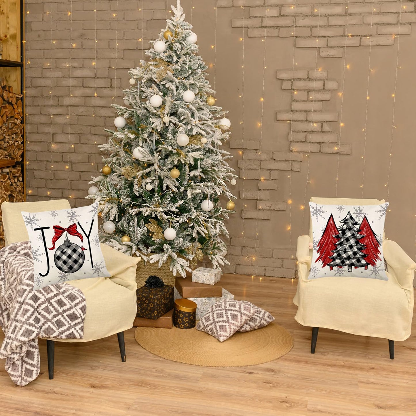 ONFAON Christmas Decorations - Christmas Pillow Covers 18x18 Set of 4,Farmhouse Christmas Throw Pillow Covers Set for Home Bedroom Sofa Couch