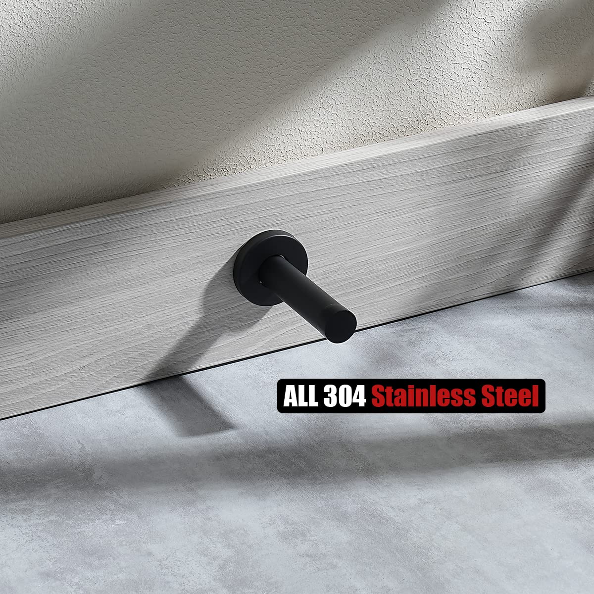 JQK Door Stopper Black, 304 Stainless Steel Thicken 1mm Sound Dampening Door Stop Bumper Wall Protetor 2 Pack, Matte Black, DSB5-PB-P2