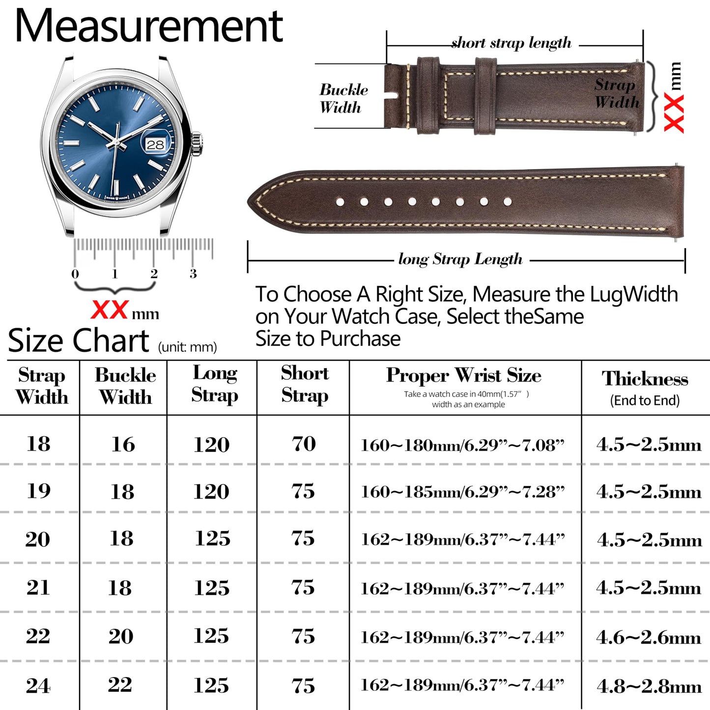 Gomvadr Vintage Genuine Top Grain Leather Watch Strap Quick Release, 18/19/20/21/22/24mm, Silver/Black Buckle, Universal Fit Unisex for Daily Wear (Coffee Brown with Silver Buckle, 18mm)