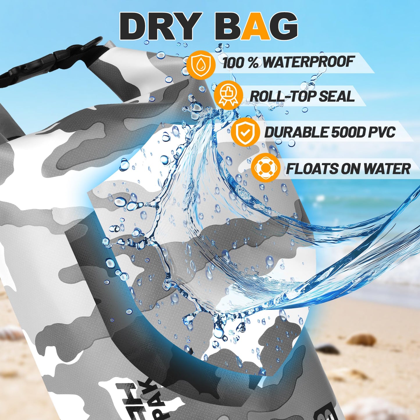 Waterproof Dry Bag, 5L/10L/20L/30L/40L Roll Top Lightweight Storage Backpack with Phone Case for Women & Men, Floating Waterproof Sack for Travel, Swimming, Kayaking, Paddle Board, Camping & Beach