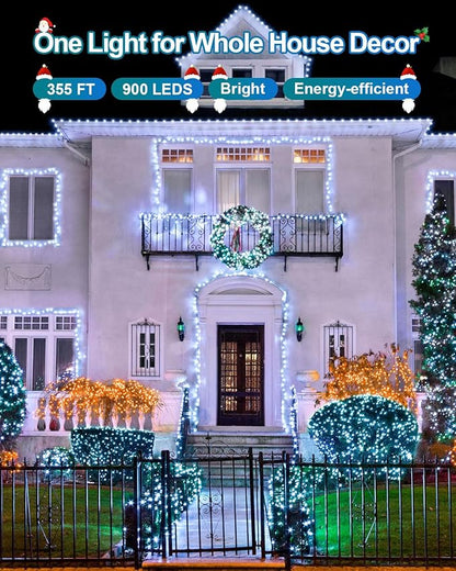 Total 710FT 1800 LED Christmas Lights, 2 Packs 900 LED Outdoor String Waterproof, Timer & Memory, 8 Modes Dimmable Plug in Fairy for Outside Tree Holiday Party Wedding Decor, Cool White