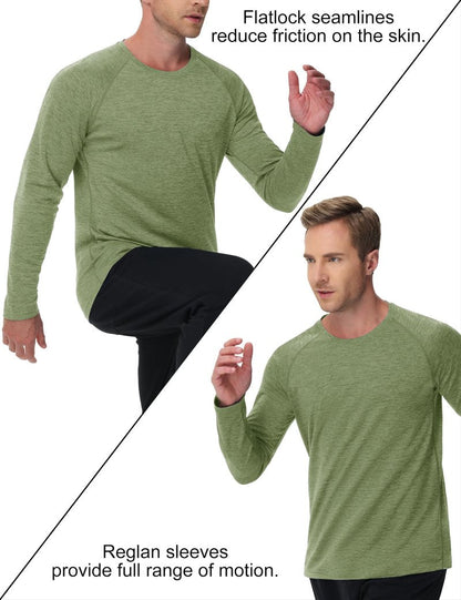 MAGCOMSEN Men's Sun Protection Shirts UV SPF UPF 50+ Long Sleeve Tee Shirts Summer Quick Dry Fishing Hiking Running Workout Green, L