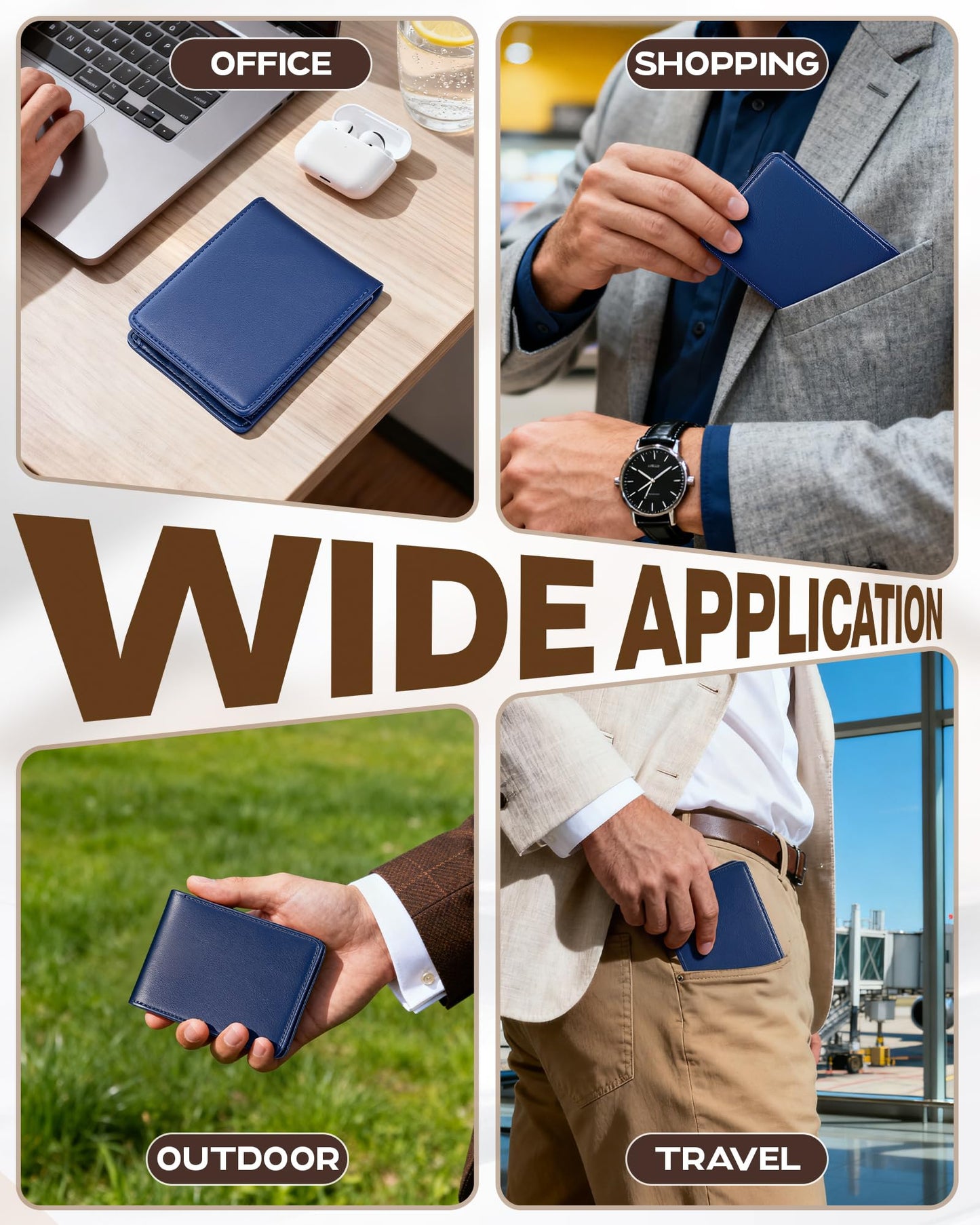 GNDR Wallet For Men Bifold Blue RFID Blocking Slim Faux Leather Wallets Card Holder Front Pocket Minimalist Men Accessories With Gift Box