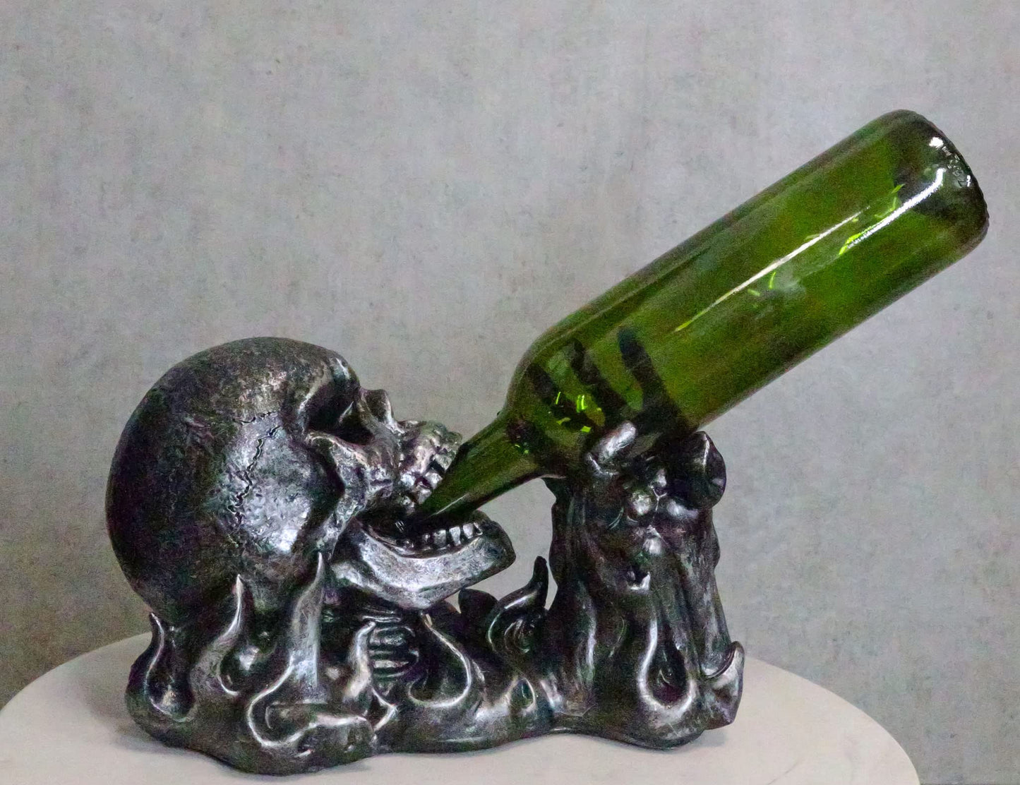 Ebros Dead Rising Skull Hell's Booze Flame Skeleton Wine Holder Figurine 11.25" L Halloween Party Hosting Centerpiece Decor