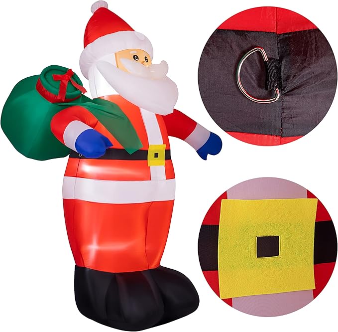 Sunnyglade 8 FT Christmas Inflatable Santa Outdoor Decorations Santa Claus with Green Gift Bag Blow Up Yard Xmas Decor Built-in LED Lights for Christmas Holiday Garden/Yard Decorations