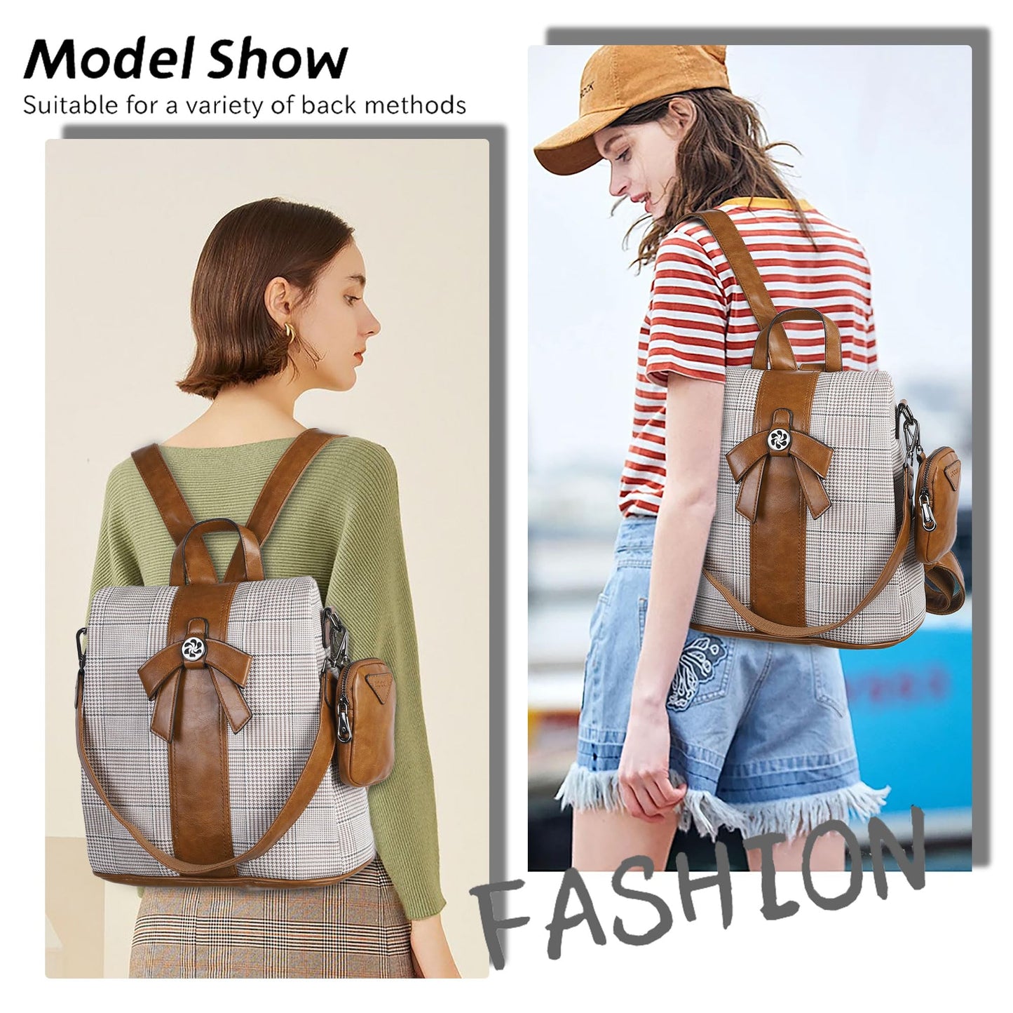 ZOCAI Backpack Purse for Women Fashion Backpack Purses PU Leather Daypacks Anti-Theft Shoulder Bag Satchel Purse(Brown)
