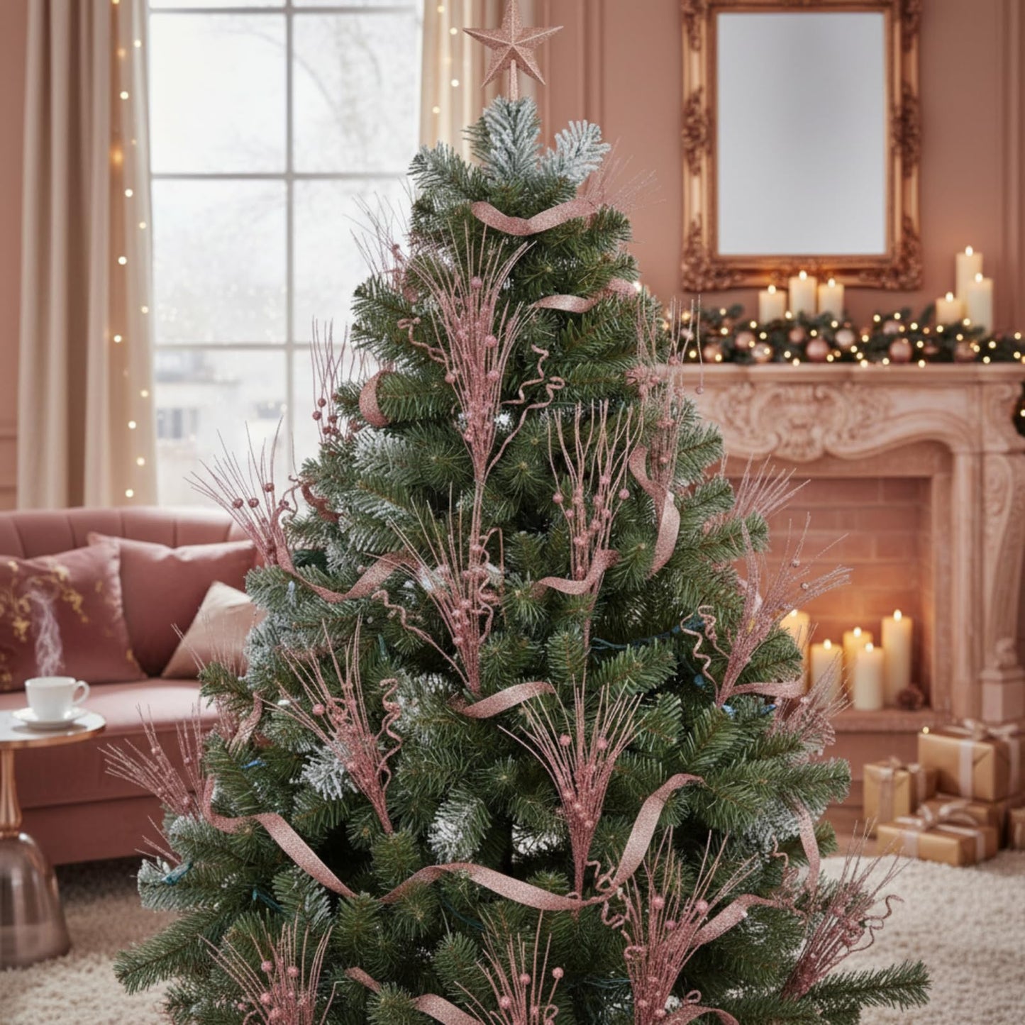 Crowye 24 Pcs Christmas Tree Picks and Sprays Christmas Tree Filler Decorations Artificial Glitter Berry Stems Branches Picks for Xmas Trees Topper Glittery Twigs for Vases Wreath Decor(Rose Gold)